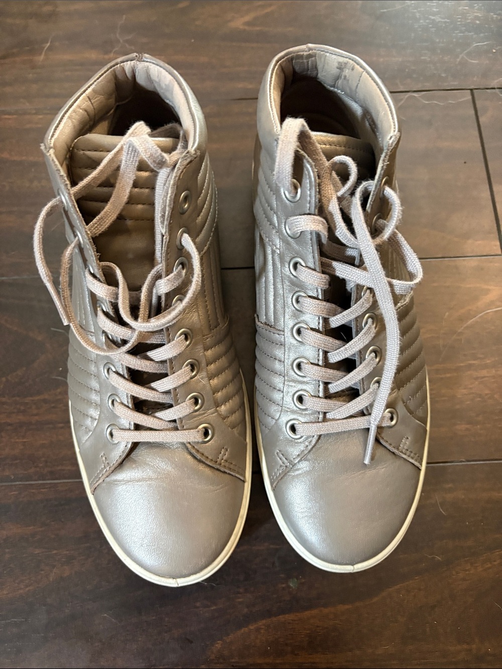 Quilted High-Top Sneakers in Taupe